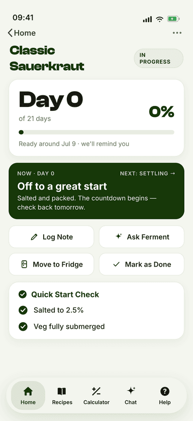 Ferment batch tracker showing fermentation progress