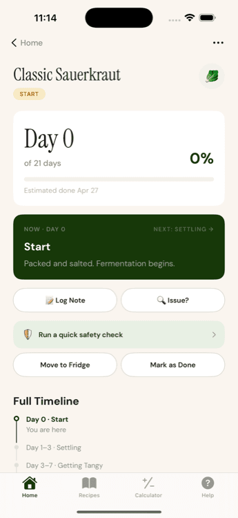 Ferment batch tracker showing fermentation progress